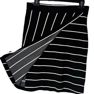 Ann Taylor Faux Wrap Pencil Skirt Womens XS Black White Stripe Office Siren - Picture 1 of 7