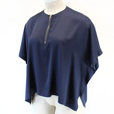 Vince Navy Silk 1/4 Zip Elbow Sleeve Blue Tunic Top Blouse Small - Image 1 of 4