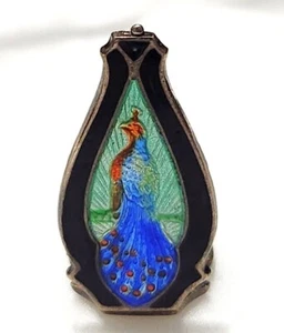 Rare Art Nouveau Sterling Silver Guilloche Enamel Peacock Locket L.V.C. Co - Picture 1 of 18