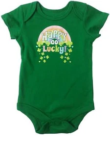 Infant St Patricks Rainbow Happy Go Lucky Single Outfit Clover Baby Bodysuit - Picture 1 of 1