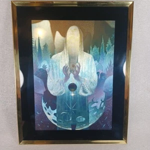World In Hands Numbered Dufex Foil Art Print Vintage 90s 2960 Framed Tarot - Picture 1 of 7