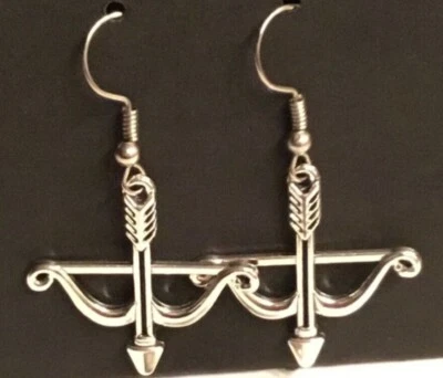 Pendientes Flecha Cupidos 3D Hechos a Mano Plata Tibetana Antigua 👻🧲 2~Genial~4~Escuela Foto 1 de 4