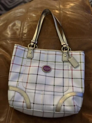 AUTHENTIC Coach Peyton Tattersall Multicolor Plaid Tote - Image 1 of 4
