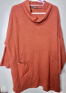 Made In Italy Burnt Orange Gold Sparkle Long Tunic Top One Size UK 16 18 20 - Picture 1 of 4