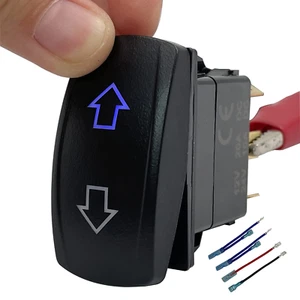 12V 20A Blue Backlit DC Motor Reverse Polarity Momentary Rocker Switch 6P (On)-O - Picture 1 of 5