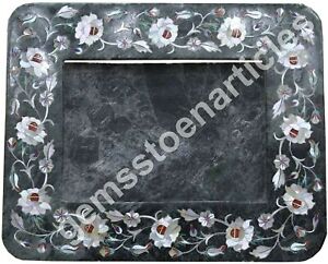 8"x6" Black Marble Photo Frame Pauashell Marquetry Inlay Floral Art Home Decor