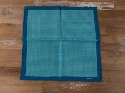 KITON Napoli blue & green hand made plaid wool pocket square authentic Italy - Image 1 of 3