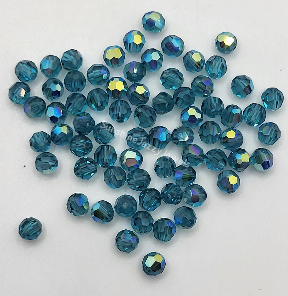 24pc Swarovski Crystal Indicolite AB 4mm Faceted Round 5000 Beads; Teal - Image 1 of 1