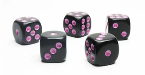 5 x Würfel-Dice: W6 - Augen - rosa/schwarz- für Brettspiel und Lernspiel - Picture 1 of 1