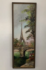 Eiffelturm Maurin Serpolette (Tour Eiffel) mit Brücke Gemälde 25” x 8,5” - Bild 1 von 10