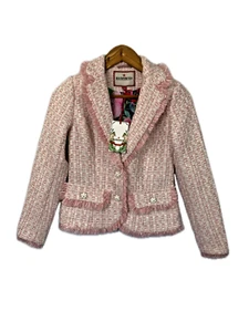 Joe Browns Jacket Womens Size UK 6 Pastel Pink Claudette Tweed Chic Frayed Edges - Picture 1 of 14