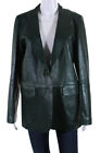 Lafayette 148 New York Womens Leather Buttoned Long Sleeve Blazer Green Size M