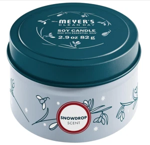 SHIPS FREE! Mrs. Meyers Clean Day Soy Candle SNOWDROP 2.9 oz Tin - Picture 1 of 11