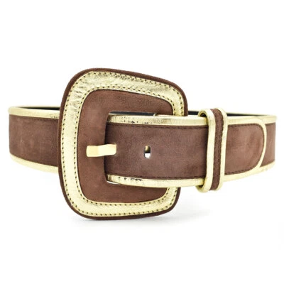 Vtg ESCADA Belt sz 40/10 US - Brown Suede/Metallic Gold Leather Statement Belt - Image 1 of 4