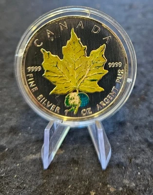 Maple Leaf 5 Dollars 1 Unze 2002  Silberbarren St.Farbiges Ahornblatt Frühling - Bild 1 von 2
