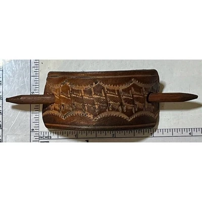 Barrette de cabelo de couro marrom feito à mão com bastão retrô - Imagem 1 de 3