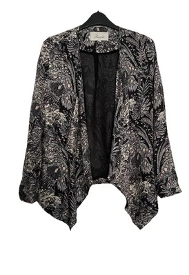 Pretty Black Floral Open Cover Up Jacket Size 8 - Image 1 of 4