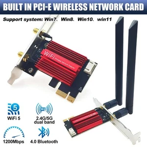 AC1200 WIFI 5 PCI-E Adapter bezprzewodowy Desktop Karta wewnętrzna 802.11AC Niebieski ząb - Zdjęcie 1 z 12