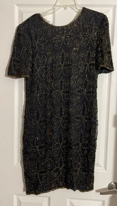 JMC Black Silk Dress w/ Gold Beading & Sequin Embellishments - Size 16W NWT NEW - Picture 1 of 7