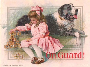 NEWFOUNDLAND AND LITTLE GIRL IN PINK DRESS CHARMING DOG GREETINGS NOTE CARD - Picture 1 of 1