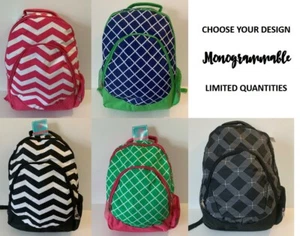 Monogrammable Laptop Tablet Backpack Padded Bag Black Chevron Pink Green Blue - Afbeelding 1 van 23