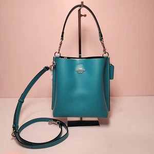 NWT Coach Mollie Bucket Bag 22 Teal Blue Green Leather Duffle Shoulder Bag - Picture 1 of 6