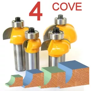 4 Stck. 1/2"" Schaftradius 1/2"", 3/8"", 1/4"", 1/8"" Cove Konvex Router Bits Set S - Bild 1 von 12
