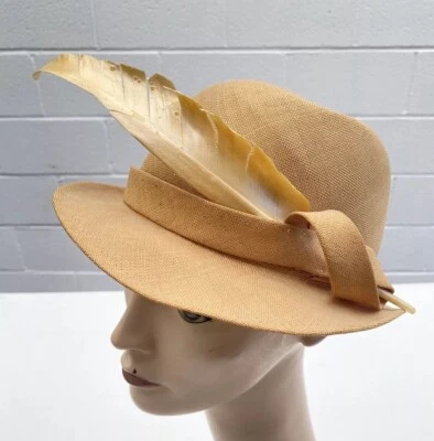 Vintage Mr. John Woven Feather Fedora Beige Styling Debonair Excellent - Image 1 of 4