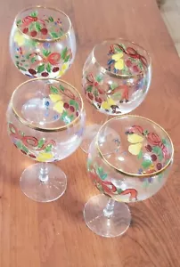 4 Tall Hand painted Stemmed Fotted Win Goblets with Gold Trim - Picture 1 of 5