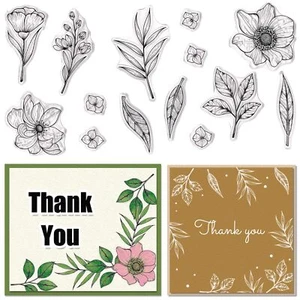 Flowers Leaves Clear Stamps Floral Transparent Seal for Photo Album Cards - Picture 1 of 5