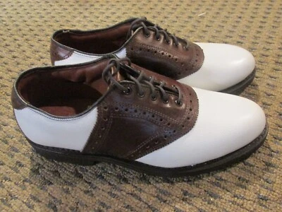 Allen Edmonds 6 1/2  Mens Links Leather Saddle  Oxford Golf Shoes Brown White - Image 1 of 4