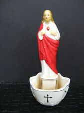 Vintage CERAMIC JESUS Catholic Statue JESUS HOLY WATER FONT WALL OR STAND