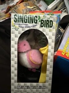 Singing Bird Toy - Clap Your Hands! Battery Operated, Pink with Chain + Perch - Picture 1 of 4