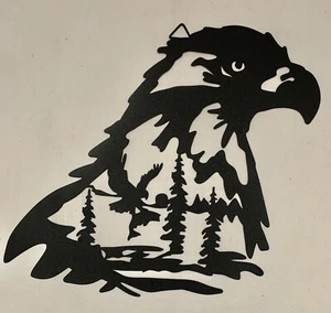 Metal American Eagle Cutout Outdoor Scene Black Wall Plaque 10" x 9" Patriotic - Picture 1 of 5