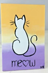 "Watchful Cat" Acrylic Painting on Panel Canvas by SLM - Picture 1 of 2