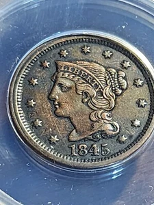 1845 Large Cent ANACS XF EF Extra Fine 45 Details Corroded Cleaned - Picture 1 of 5