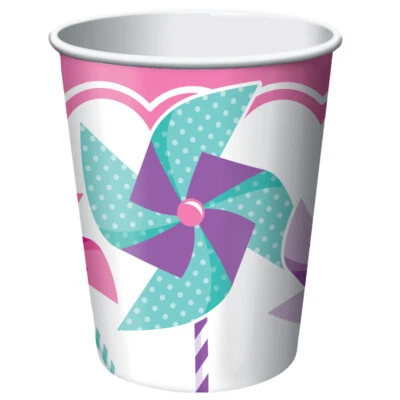 First 1st Turning One Girl Pinwheel Party Supplies Cups Pink 8Pk Happy Birthday  - Image 1 of 2