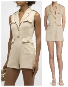 Alice + Olivia Womens Phyllis Tan Gold Buttons Sleeveless Romper 4 $440 NWOT - Picture 1 of 15