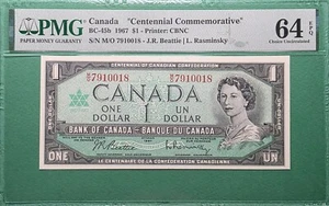 1967 CANADA $1 BC- 45b CENTENNIAL COMMEMORATIVE M/O 7910018 PMG 64 EPQ UNC - Picture 1 of 2