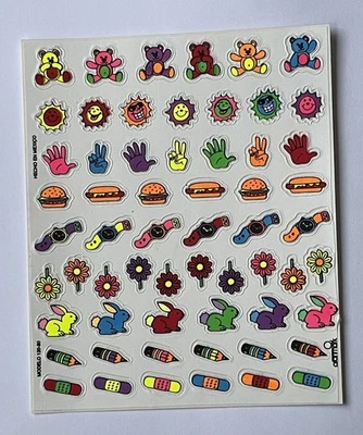 Vintage Aronmark Mexico Stickers Sheet Teeny Tinies Watch Hamburger Sun Pencil - Image 1 of 4