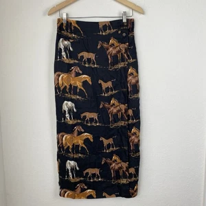 Vintage Maxi Horse Skirt Size 10 Wrap Cowgirl Print Western Boho Rodeo Scene - Picture 1 of 6
