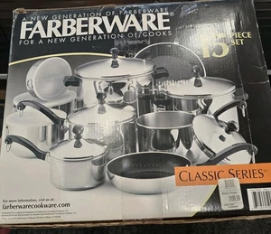 New Farberware Classic 15 piece Set Cookware Stainless With Mixing Bowls & lids - Picture 1 of 6