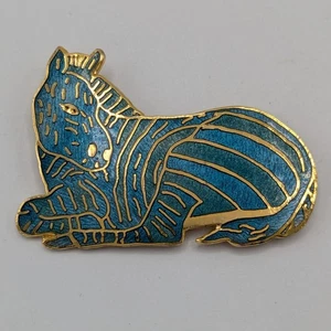 Blaue Emaille liegende Zebra Brosche Anstecknadel vergoldet gemarkt CL - Bild 1 von 10