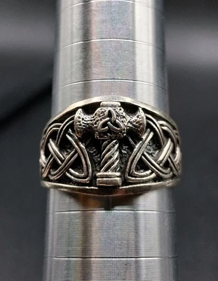 Anillo de martillo Thors para hombre, talla 9,75, plata de ley, nórdico, celta, tema vikingo Foto 1 de 4