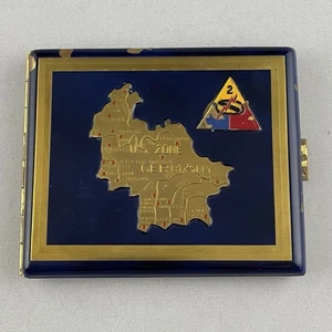 Vtg Post WWII Cigarette Case US Zone Germany Map 2nd Armored Division Insignia - Picture 1 of 19