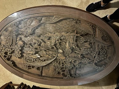 Mesa de centro china de madera tallada a mano Team con tapa de vidrio excelente estado Foto 1 de 2