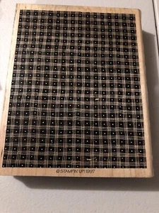 Stampin Up Pindot Plaid Wood Background Mounted Rubber Stamp 1997  5 X 6.25 - Picture 1 of 2