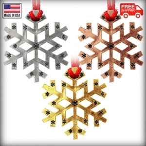 Adornos de árbol de Navidad de peltre, cobre u oro 22k copo de nieve, hechos en EE. UU. - Imagen 1 de 1