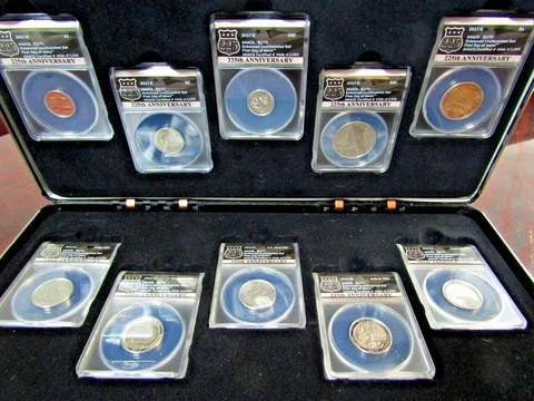 2017-S 225th Anniversary 10-COIN Set ANACS EU 70 Enhanced Uncirc, FDOI, Numbered Cover