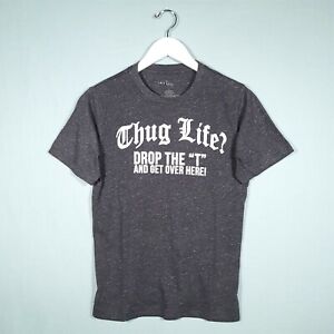 Hybrid Thug Life Print T-Shirt Grey White Womens Size XL 